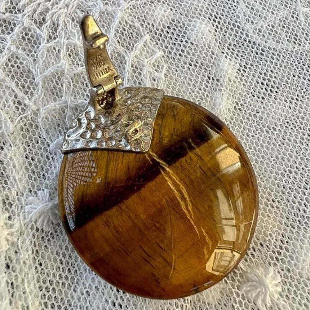 Vintage Whitney Kelly Large Golden Tiger Eye & Sterling Pendant